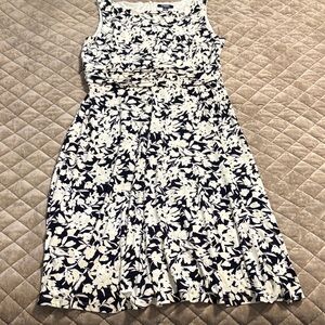 Chaps Navy and White Patterned Midi Dress